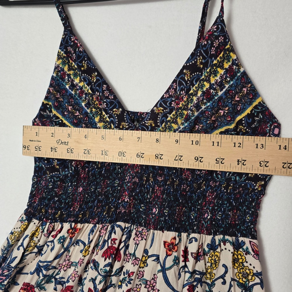 Angie Boho Floral Maxi Dress Medium Smocked Lace Trim Straps Flowy Festival Mix - Picture 13 of 14